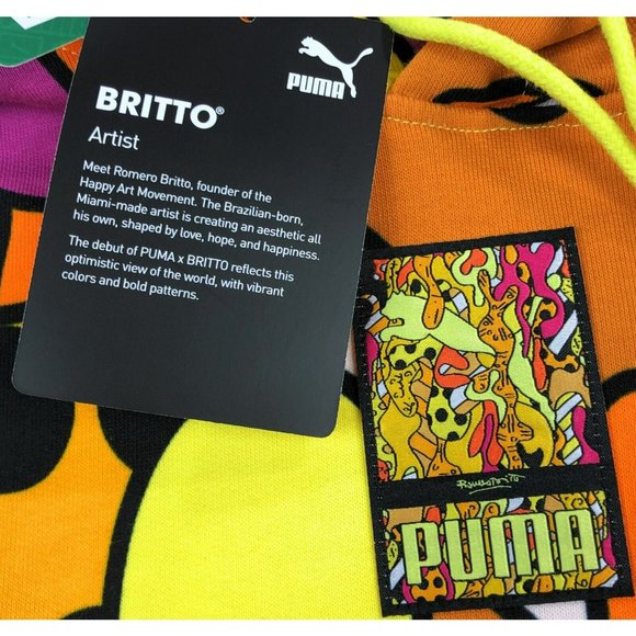 Puma x Romero Britto Art Series AOP Mens Small Yellow Pullover Hoodie Sweatshirt - Picture 4 of 12